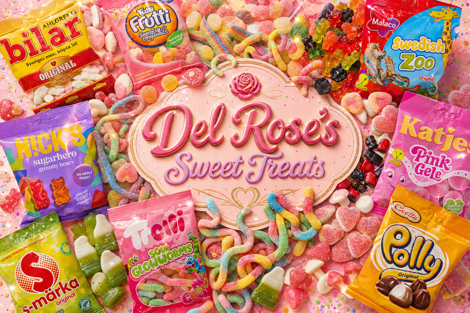 Del Rose's Sweet Treats - colorful Swedish candy scene